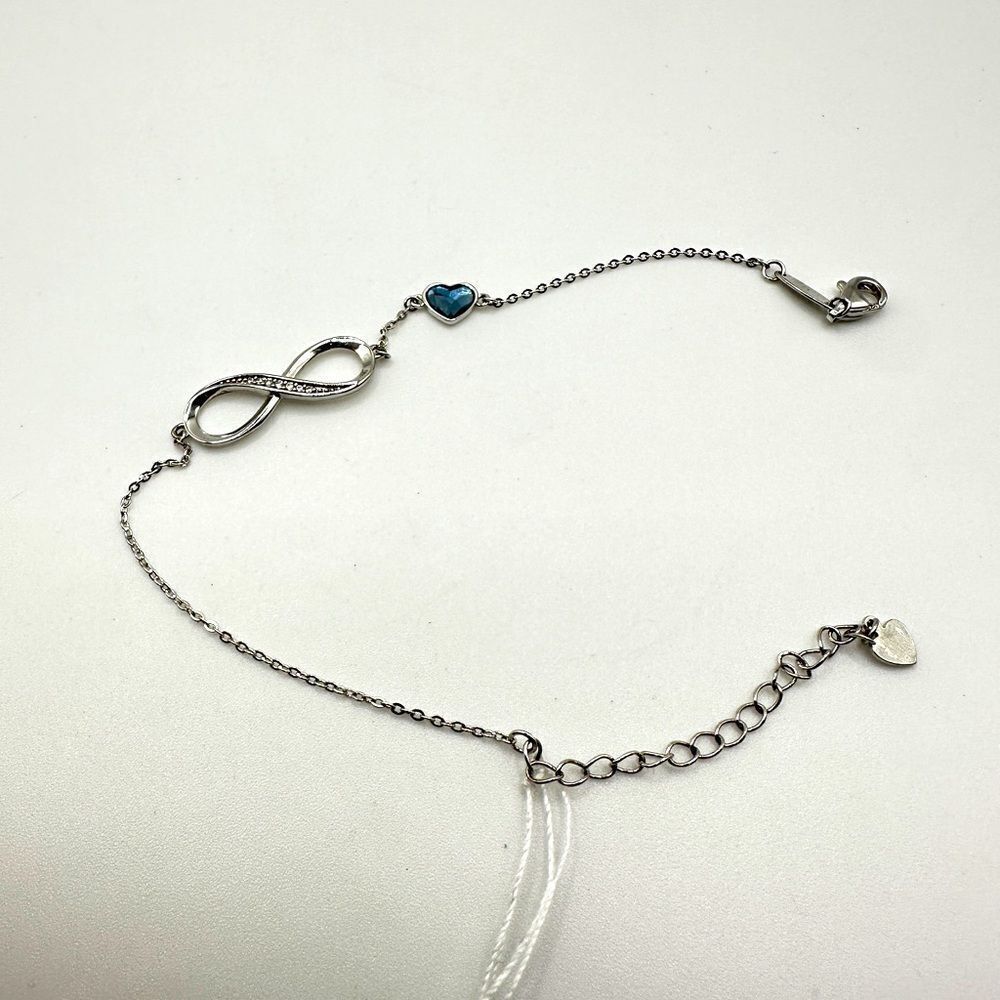 Solid 925 silver infinity bracelet with diamonds and heart‎ crystal bracelet!